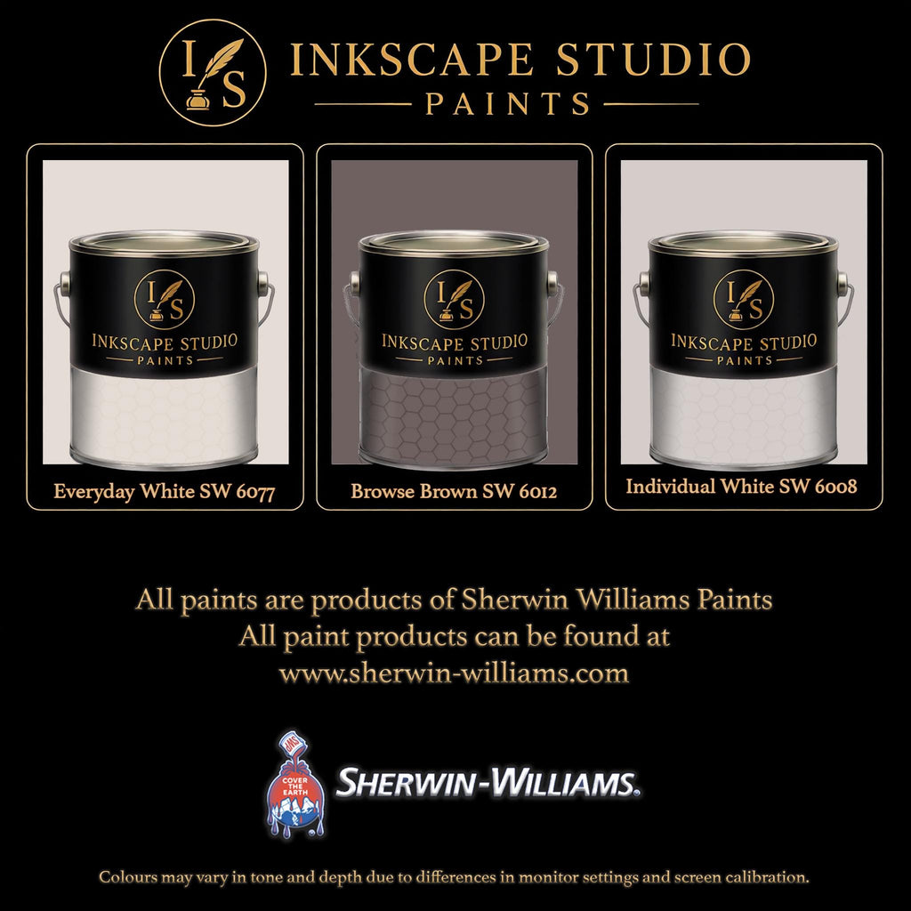 The image is an advertisement for Sherwin Williams paints, featuring three different paint cans with the company's logo.