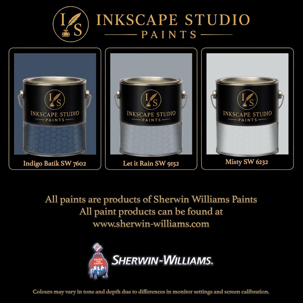 The image is an advertisement for Sherwin Williams paints, featuring three different paint color samples from the Inkscape Studio.