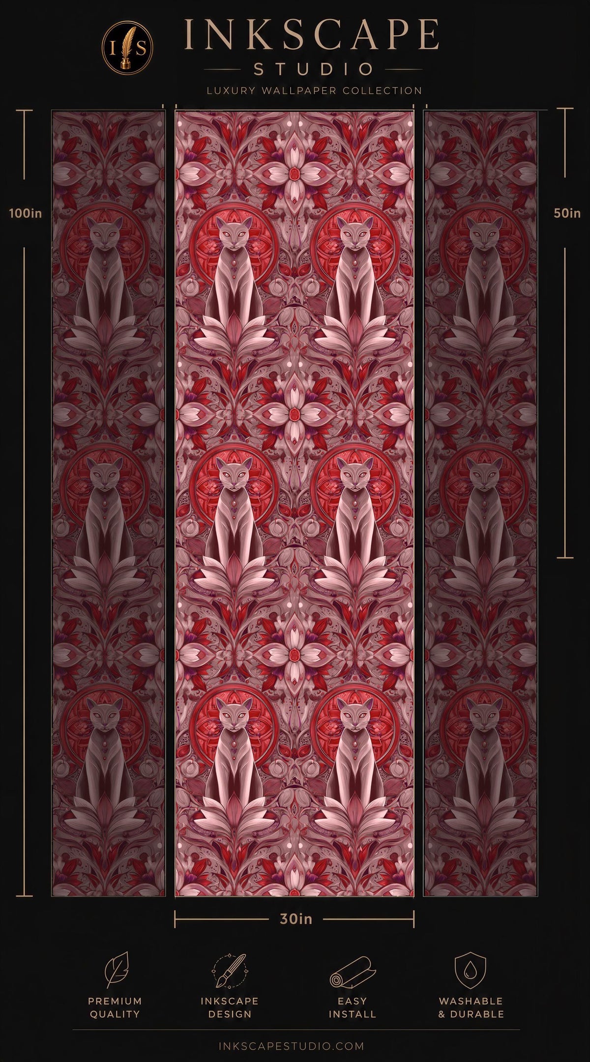 The image is a collage of three panels, each featuring a repeating pattern of pink and red floral designs. The panels are arranged in a vertical format, with the largest panel at the top and the smallest at the bottom. The image does not contain any text, and the focus is on the visual elements of the pattern.