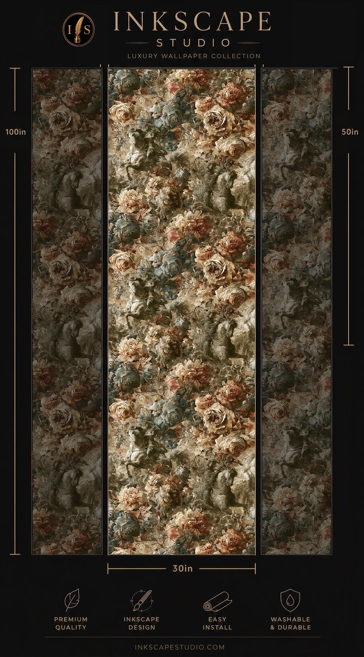 The image is a collage of three images, each depicting a floral pattern. The images are arranged in a vertical format, with the tallest image on the left and the shortest on the right. The collage showcases the intricate details and textures of the floral designs, providing a visually appealing and artistic representation of the patterns.