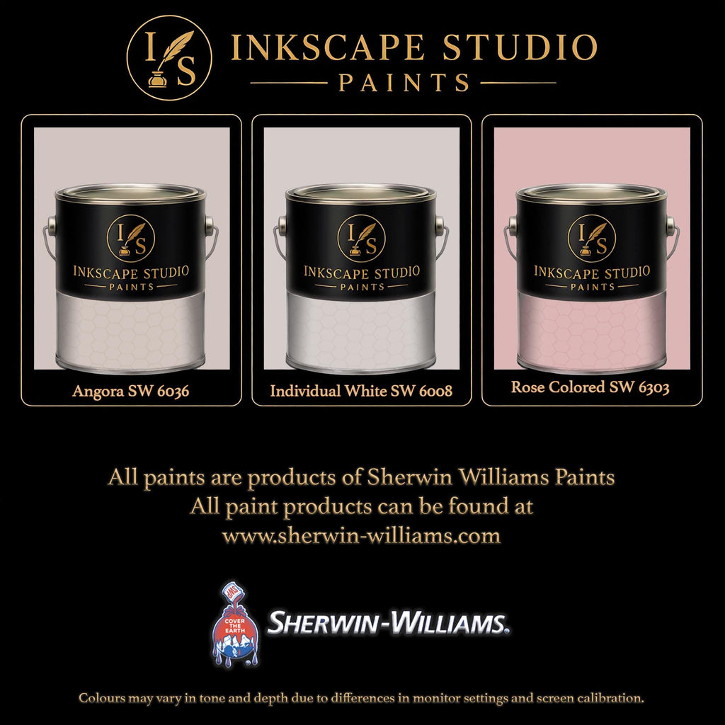 The image is an advertisement for Sherwin Williams paints, featuring three different paint color samples from the Inkscape Studio.