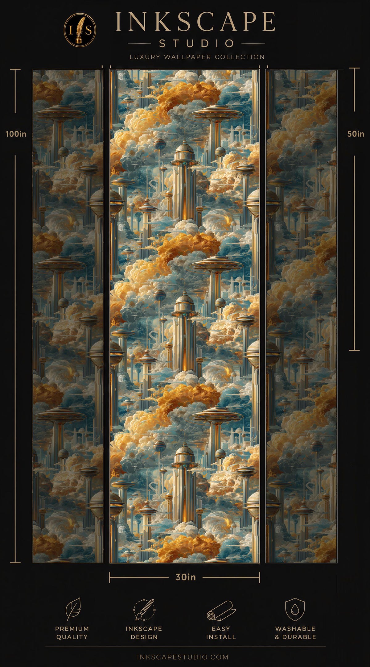 The image is a collage of three panels, each depicting a different scene. The central panel features a cityscape with tall buildings and a cloudy sky. The other two panels show a cityscape with tall buildings and a cloudy sky. The collage is a creative and artistic representation of urban landscapes.