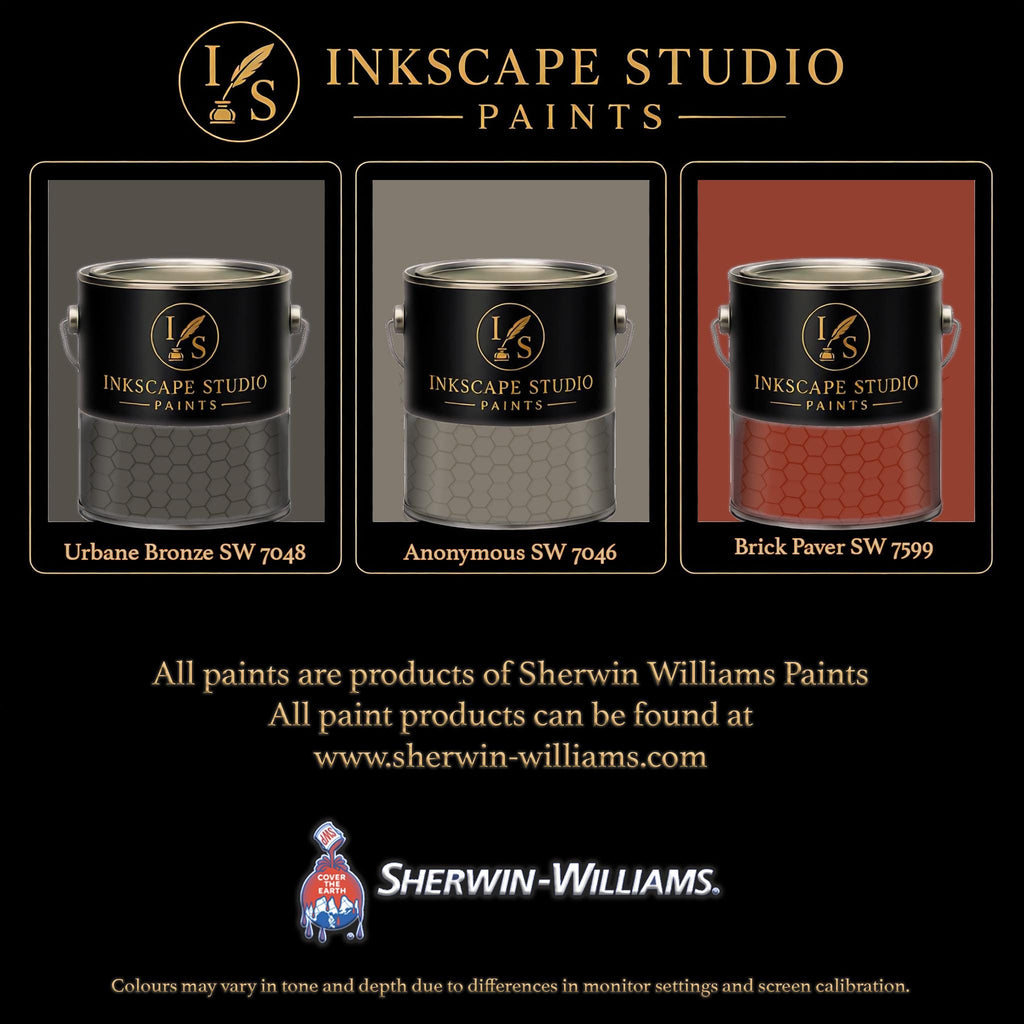 The image is an advertisement for Sherwin Williams paints, featuring three different paint colors: Urbane Bronze SW 746, Anonymous SW 746, and Brick Paver SW 799. The text highlights that all paints are products of Sherwin Williams Paints, and the website www.herwin-williams.com is provided for further information. The image also mentions that the colors may vary in terms of tone and depth due to differences in monitor settings and screen calibration.